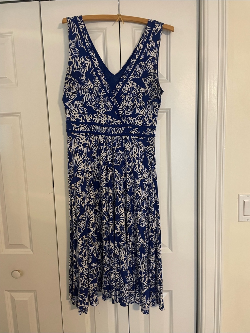 Boden Blue and White Floral V-Neck Midi Dress